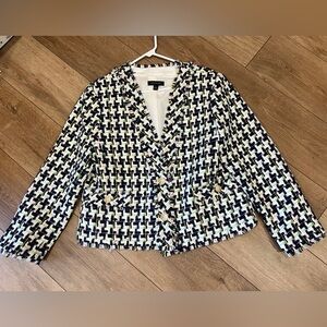 Ann Taylor cream/yellow/pink/navy/silver Houndstooth Tweed Jacket size 12